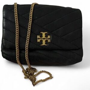 Tory Burch Black Quilted Crossbody with Gold Chain